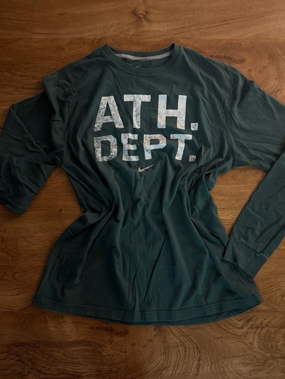 Vintage Nike Dark Green Long Sleeve Tee with White ATH. DEPT. Print